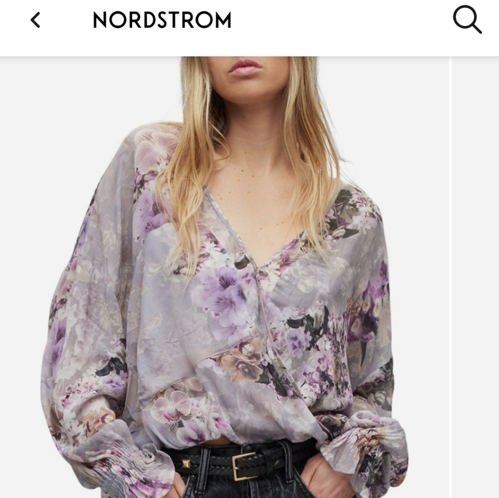 ALLSAINTS Penny Lucia Wrap Front Chiffon Blouse In Storm Grey Msrp $215 NWT